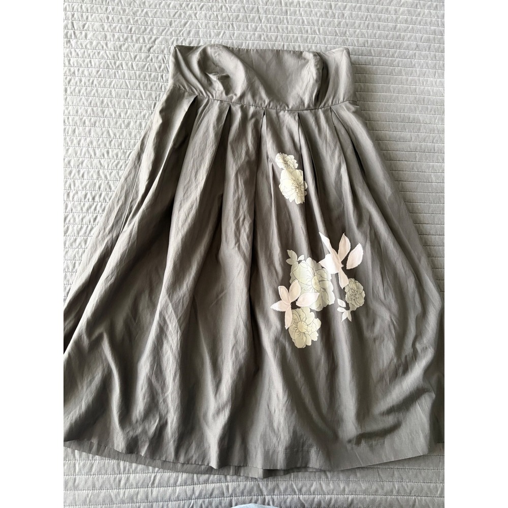 Gap Silk Cotton Strapless Floral Applique Midi Dress Gray Taupe Size 14